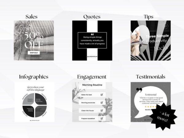 ULTIMATE 1000+ Instagram Templates - Minimal Noir Canva Templates - Black and White - Elegant- Instagram Content, Post, Stories Templates