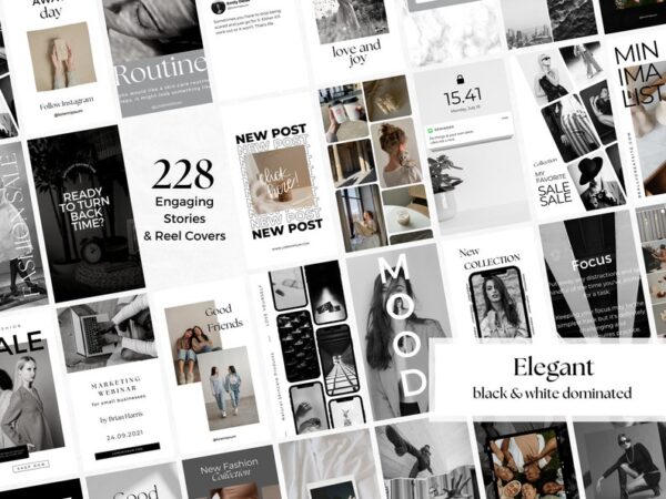 ULTIMATE 1000+ Instagram Templates - Minimal Noir Canva Templates - Black and White - Elegant- Instagram Content, Post, Stories Templates