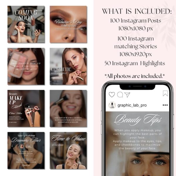 Canva Instagram Template for Makeup Artist and Skincare | Aesthetic beauty items | Beautician Facial Social Media Marketing and Design