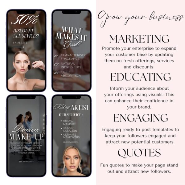 Canva Instagram Template for Makeup Artist and Skincare | Aesthetic beauty items | Beautician Facial Social Media Marketing and Design